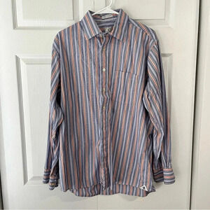 Peter Millar Men's Size Large Blue Long Sleeve Button Up Plaid Shirt 100% Cotton